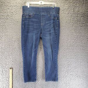 New York & Co Jeans Womens Large Blue Cropped Tummy-Less Pull-On Stretch Denim